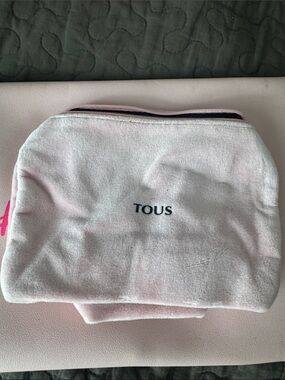 TOUS Pale Pink Velvet Makeup Pouch with Logo